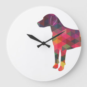 Grande Horloge Ronde Harrier Chien Coloré Motif géométrique Silhouette