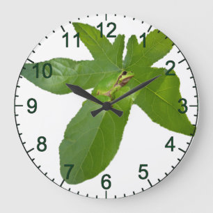 Grande Horloge Ronde "Havre de feuilles : une petite grenouille verte s