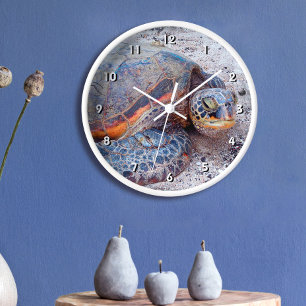 Grande Horloge Ronde Hawaii Honu Sea Turtle Tropical Beach Photo Modern