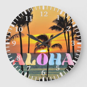 Grande Horloge Ronde Hawaii Tropical Ocean Palm Tree Sunset