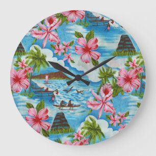 Grande Horloge Ronde Hawaiian Scenes dans le clock de Pastel Colors
