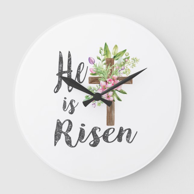Grande Horloge Ronde He is Risen Floral Cross Vintage Happy Easter T-Sh (Recto)