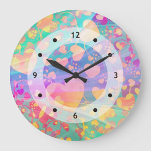 Grande Horloge Ronde Heart Love Motif Pastel Design