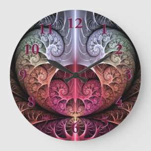 Grande Horloge Ronde Heartbeat, Abstrait surreal Imaginaire Fractal Art