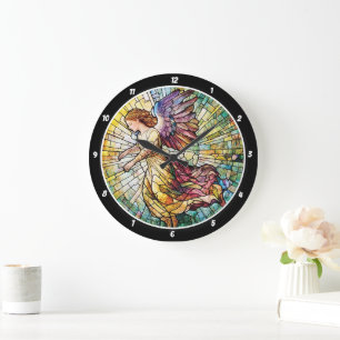 Grande Horloge Ronde Heavenant Grace Time Vitrage Ange Mur