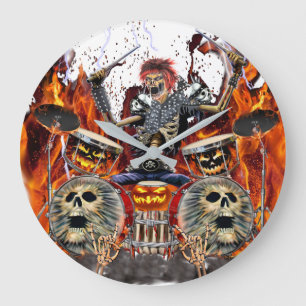 GRANDE HORLOGE RONDE HEAVY METAL ZOMBIE DRUMMER