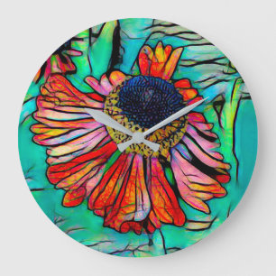 Grande Horloge Ronde Helenium fringy avec look en verre tendu