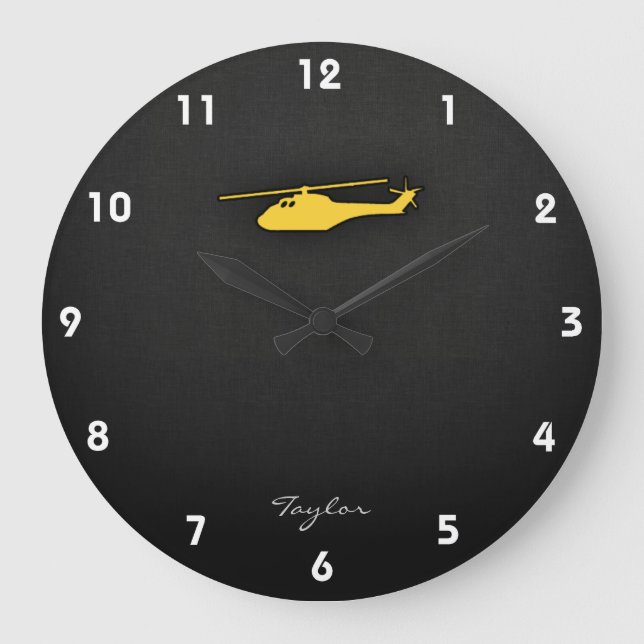 Grande Horloge Ronde Hélicoptère jaune orange (Recto)