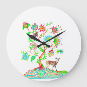 Grande Horloge Ronde Héron vert et cerf