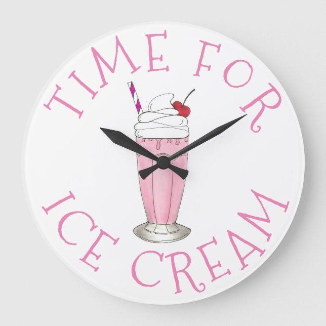 Grande Horloge Ronde Heure De Crème De Glace Fraise Rose Secouer Milksh (Recto)
