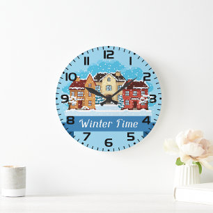 Grande Horloge Ronde Heure d'hiver neige