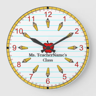 Grande Horloge Ronde Heure pour la classe - numérotée (personnalisé)