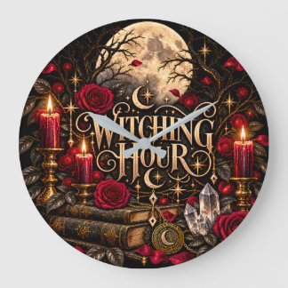 Grande Horloge Ronde Heures de Sorcellerie d'Halloween Roses de Lune Go
