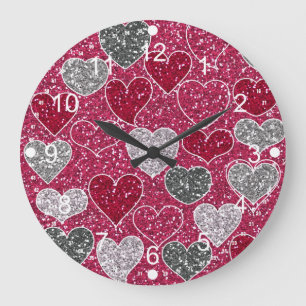 Grande Horloge Ronde Heureuse Sainte-Valentin Parties scintillant Love