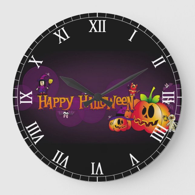Grande Horloge Ronde Heureux amis Éffrayants d'Halloween (Recto)