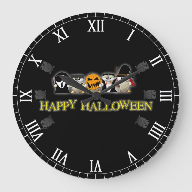 Grande Horloge Ronde Heureux amis effrayants d'Halloween (Recto)