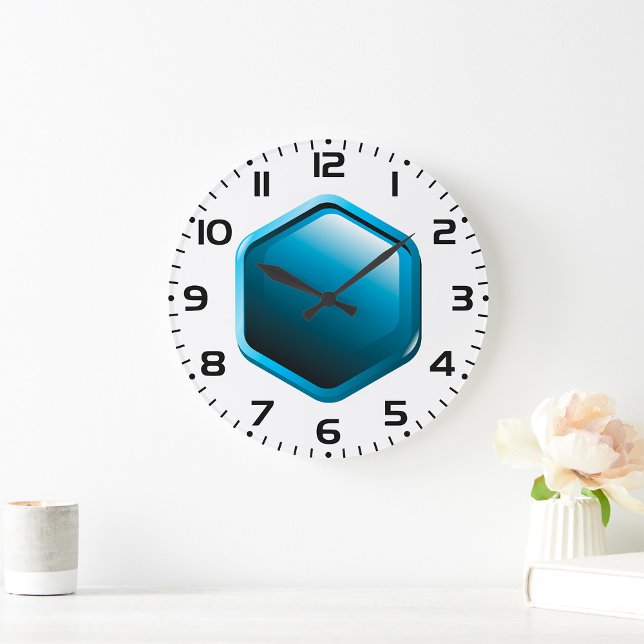 Grande Horloge Ronde Hexagon bleu (Créateur téléchargé)