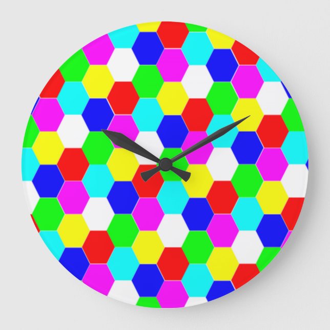 GRANDE HORLOGE RONDE HEXAGONS COLORÉS (Recto)