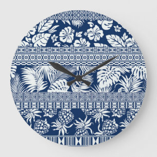 Grande Horloge Ronde Hibiscus, feuille : papier peint décoratif hawaïen