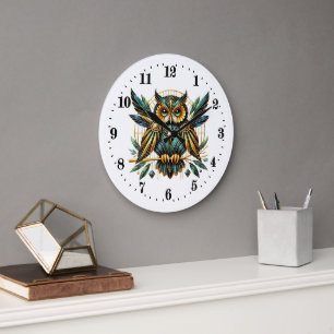 Grande Horloge Ronde hibou art déco élégant