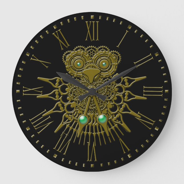 Grande Horloge Ronde Hibou de Steampunk (Recto)