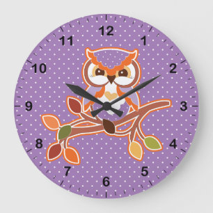 Grande Horloge Ronde Hibou pointillé par polka d'automne