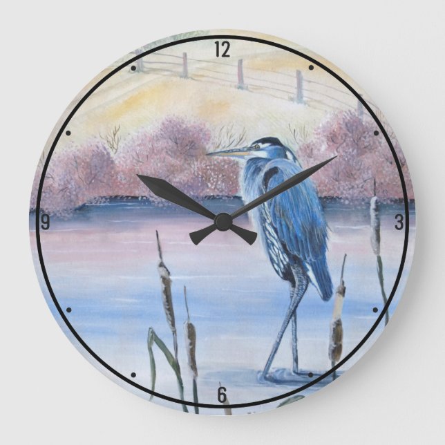 Grande Horloge Ronde Hidden Valley Blue Heron Pason Gallery Lake Art (Recto)