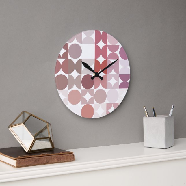 Grande Horloge Ronde Hip Abstrait demi-cercles Fusion Art Motif (Bureau)