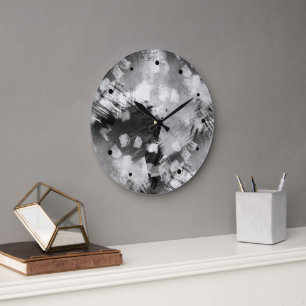 Grande Horloge Ronde Hip moderne noir gris blanc Abstrait géométrique A