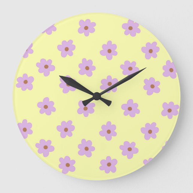 Grande Horloge Ronde Hippie Retro Purple Jaune Fleur Y2K Motif (Recto)