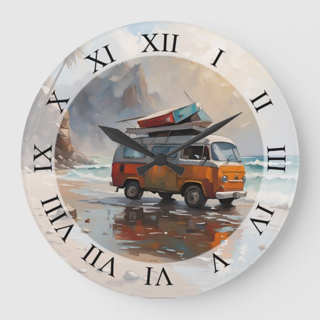 Grande Horloge Ronde Hippie Van Seascape Voyageur Mood Art (Recto)