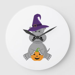 Grande Horloge Ronde Hippopotame de vacances Sorcière d'Halloween Hippo