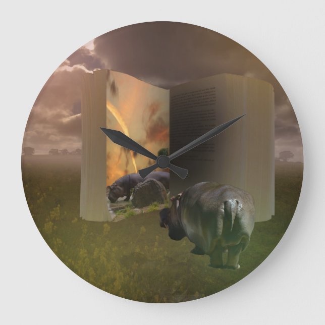 Grande Horloge Ronde Hippopotamus Tombe Amoureux Avec Le Livre D'Histoi (Recto)