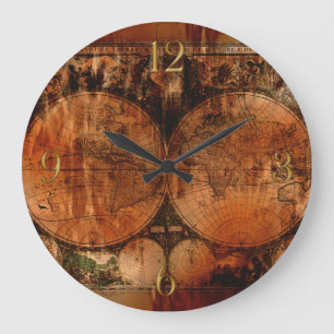 Grande Horloge Ronde Histoire-cuir épais vintage de carte de Vieux
