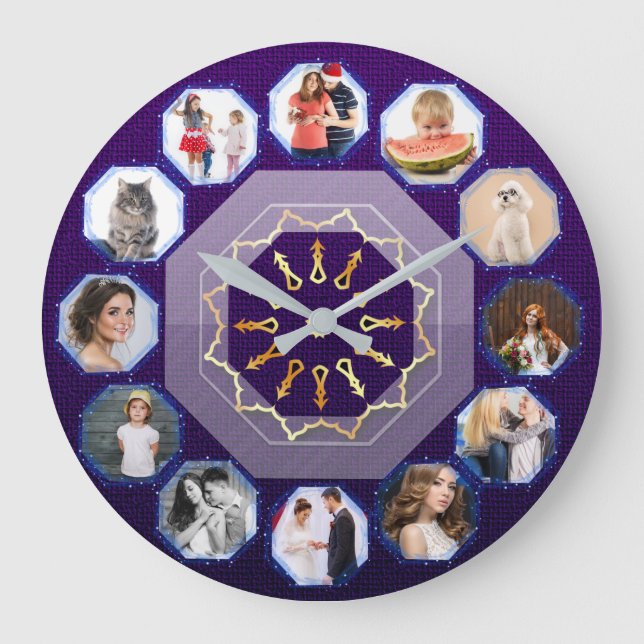Grande Horloge Ronde Histoires célestes - Collage de famille géométriqu (Recto)