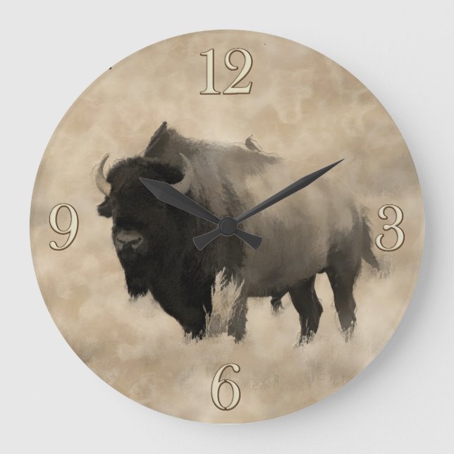 Grande Horloge Ronde Hitching a Ride - Conception des amoureux du bison (Recto)