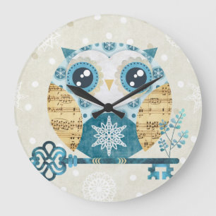 Grande Horloge Ronde Hivernal Wonderland Owl