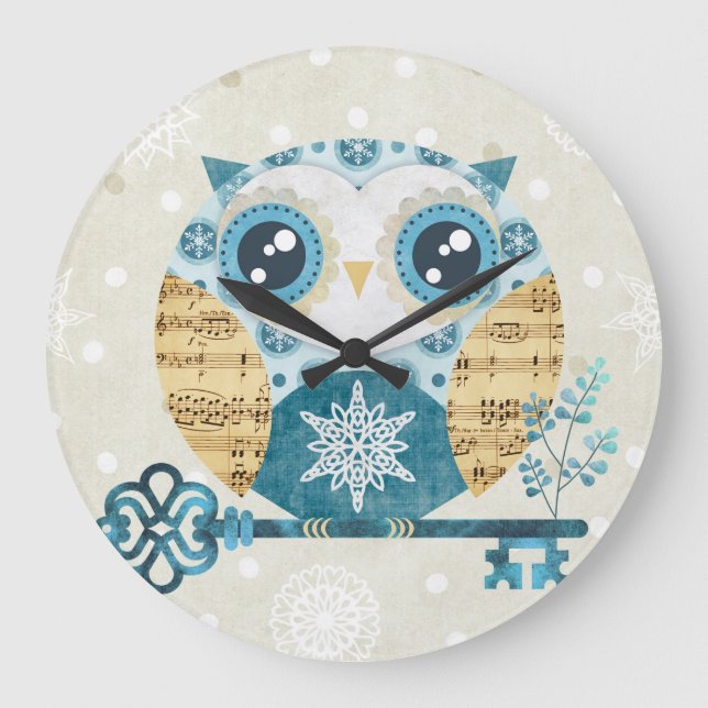 Grande Horloge Ronde Hivernal Wonderland Owl (Recto)