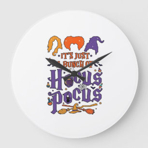 Grande Horloge Ronde Hocus Pocus Halloween Sorcières Chaudron Balai Cha