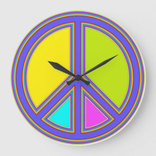 Grande Horloge Ronde holiES - panneau coloré PEACE + vos idées
