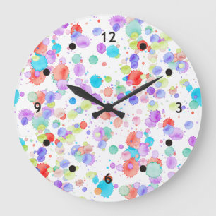 Grande Horloge Ronde holiES - Splatter multicolore 1 + votre backgr.
