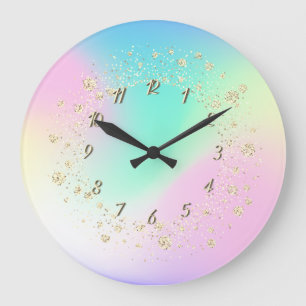 Grande Horloge Ronde Holographie de Trendy Confeti