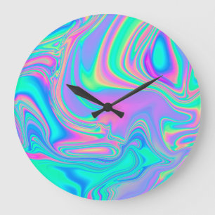 Grande Horloge Ronde Holographie Iridescente : Neon Marbled Texture