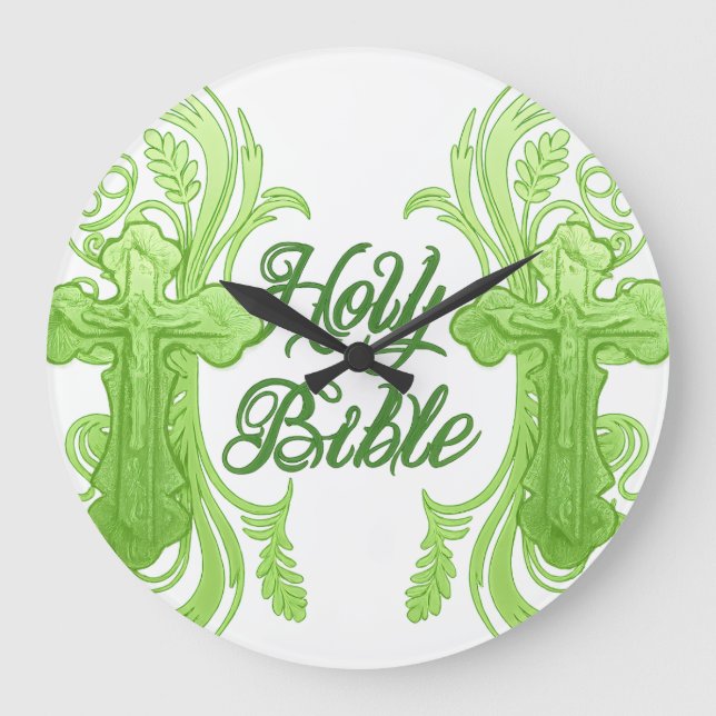 Grande Horloge Ronde Holy Bible Wall Clock – Christian Green (Recto)