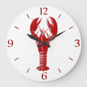 Grande Horloge Ronde Homard rouge profond sur blanc