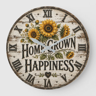 Grande Horloge Ronde Home Grown Happiness Rustic Sunflower Farmhouse
