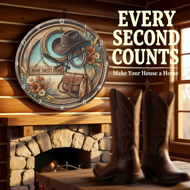 Grande Horloge Ronde Home Sweet Home Cowboy Hat (Créateur téléchargé)