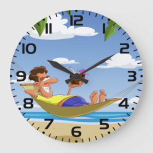 Grande Horloge Ronde Homme drôle se relaxant dans un hamac de plage