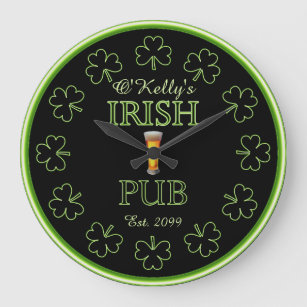 Grande Horloge Ronde Horaire de la taverne du bar-pub Shamrock irlandai