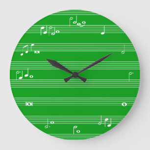 Grande Horloge Ronde Horodateur de notation musicale - vert et blanc
